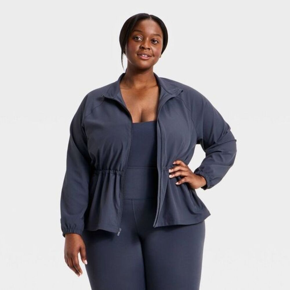 Plus-Size Charcoal Zip-Front Active Jacket